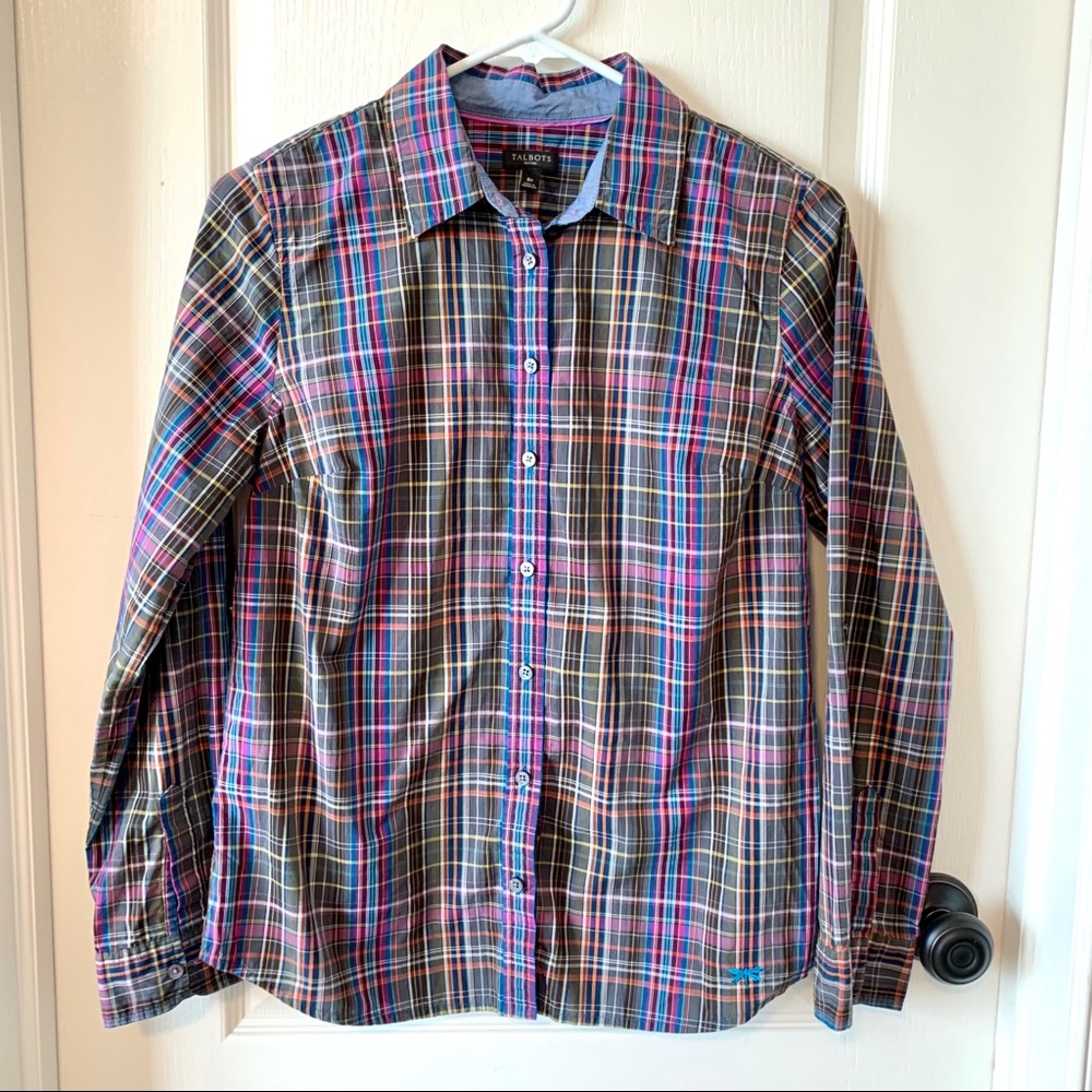 TALBOTS Petite Purple Plaid Button Down—SZ. 8P - Picture 7 of 14